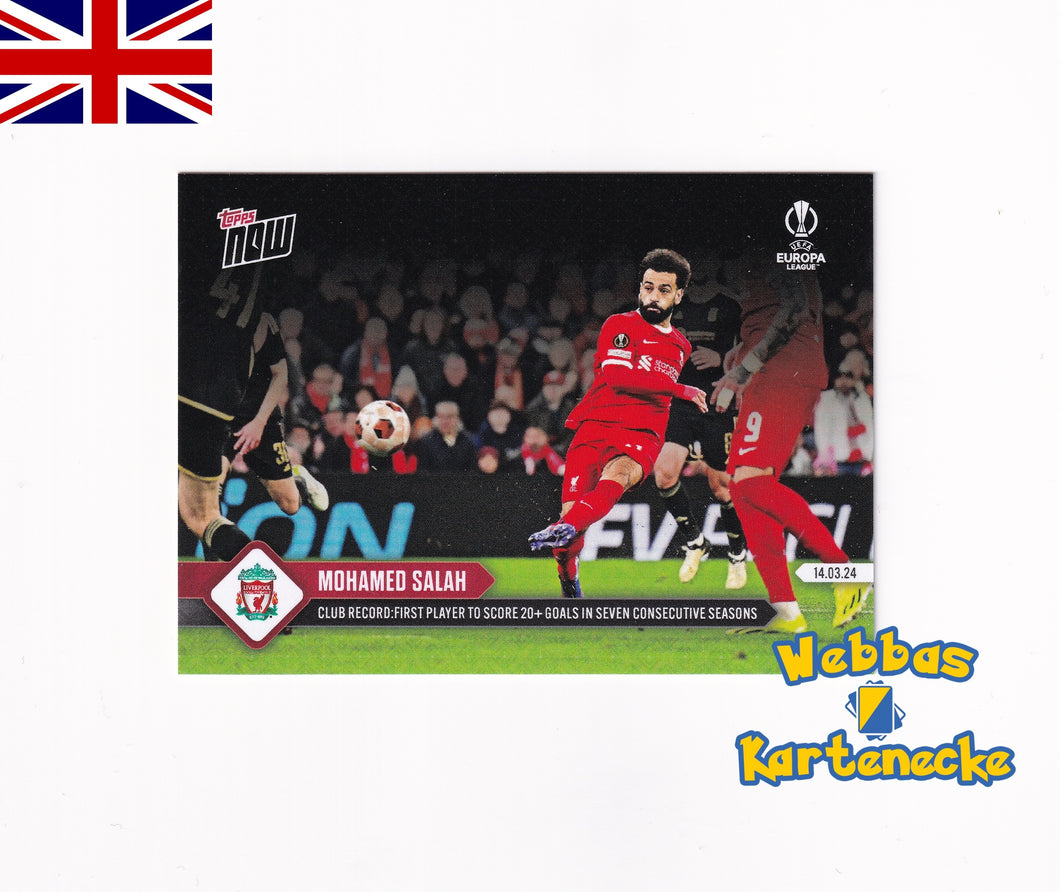 2023/24 UEL TOPPS NOW Card #33 - Mohamed Salah - Club Record: First Player to score 20+ Goals in seven consecutive Seasons