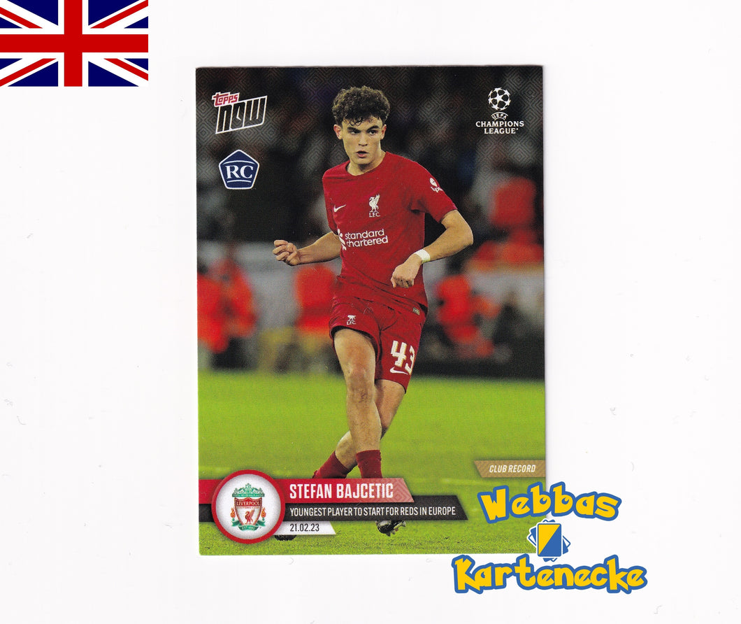 2022/23 UCL TOPPS NOW Card #083 - Stefan Bajcetic - Youngest Player to start for Reds in Europe